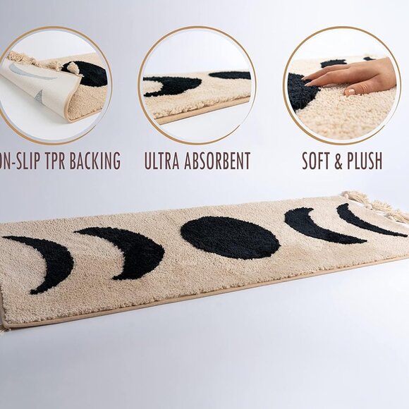 Boho Moon Phases Runner Rug Bathroom Mat Witchy black Decor accent rugs NEW - Picture 6 of 7